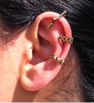 Vintage Antik 3'lü Deliksiz Ear Cuff Ayarlanabilir Yıldız Model Kıkırdak Küpe Seti eukk10 (Sarı)