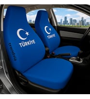 Türkiye Yazılı Oto Koltuk Kılıfı Takımı – Ay Yıldız Desenli Ön Arka Koltuk Koruyucu Penye Kumaş (Mavi)