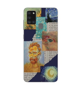 Samsung Galaxy A21S Uyumlu Vincent van Gogh Kolaj Desenli Şeffaf Telefon Kılıfı