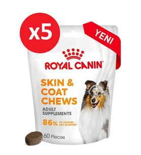 Royal Canin Skin&Coat Chews Deri ve Tüy Sağlığını Destekleyen Tamamlayıcı Köpek Ödül Maması 240g*5 Paket