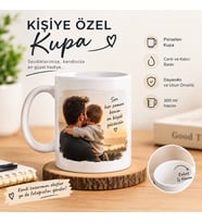 Kişiye Özel Kupa İki Fotoğraf ve İsim/Yazı Baskılı Özel Kutusunda