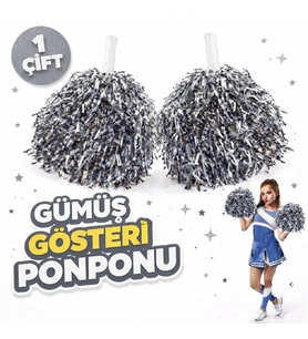 1 Çift ( 2 Adet ) Gümüş Renk 23 Nisan 19 Mayıs 29 Ekim Okul Gösteri Ponponları