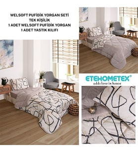 ETE HOMETEX TEK KİŞİLİK LÜX WELSOFT YORGAN SETİ EFEKT BEJ 155X215CM 8696474231964