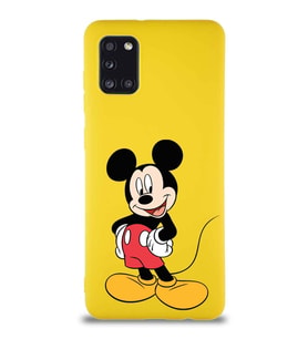 Samsung Galaxy A31 Soft Premier Kapak Mickey Mouse-E Tasarımlı Silikon Kılıf - Sarı (Şeffaf)