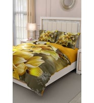 Çift Kişilik ( Lastikli Çarşaflı ) %100 Pamuk Saten Nevresim Takımı Yellow Flowers