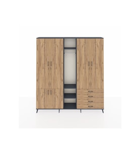 Arges Gardrop 14 Raflı 4 Çekmeceli Tek Askılı 220x30x243 Antrasit-Çam