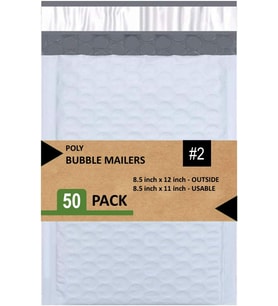 #2 Poly Bubble Mailers 20,5 x 30,5 cm Dolgulu Zarf Postası Su Geçirmez 50'li Paket (PBM8512-50), Beyaz