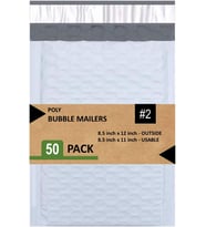 #2 Poly Bubble Mailers 20,5 x 30,5 cm Dolgulu Zarf Postası Su Geçirmez 50'li Paket (PBM8512-50), Beyaz