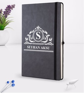 BK Gift Kişiye Özel İsimli Siyah Termo Deri Defter 16x24cm Model 12