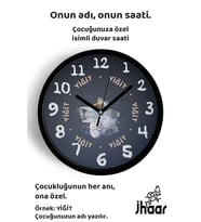İsme Özel Uzay ve Hayvanlar Çocuk Odası Duvar Saati Orta Boy 30 cm Siyah Camlı Sessiz