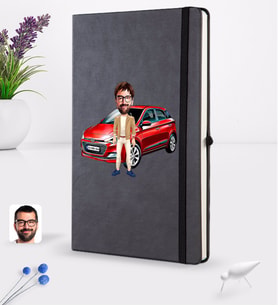 BK Gift Kişiye Özel Plakalı Erkek Hyundai İ20 Karikatürlü Siyah Termo Deri Defter 16x24cm Model 1