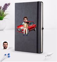 BK Gift Kişiye Özel Plakalı Erkek Hyundai İ20 Karikatürlü Siyah Termo Deri Defter 16x24cm Model 1