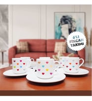 Renkli Kalpler Temalı 6'lı Kahve Fincan Seti-006 (Çok Renkli)