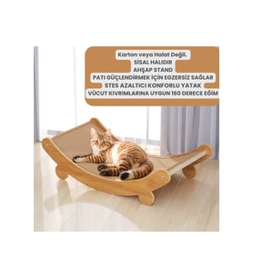 Doğal Sisal Kedi Tırmalama Yatağı - Sisal Halı Tırmalama Kolay Montaj Ahşap Yatak