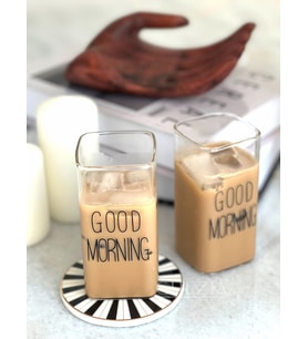 Isıya Dayanıklı Borosilikat Dikdörtgen Bardak  Good Mornıng  2 Adet  350 Ml