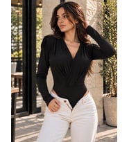 Nido Moda Kadın Kruvaze Yaka Uzun Kollu Body