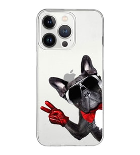 PrintiFy Apple  iPhone 13 Pro ile Uyumlu 1mm Slim Fit Köpek 2 050e Baskılı Şeffaf  Kılıf