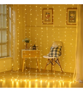 BUFFER® 8 Fonksiyonlu 200 Led 10 Saçak Şerit Led 2x2 Perde İp Led (Gün Işığı)