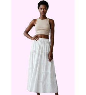 Kadın A line Maxi Etek Dokuma Kumaştan Casual Günlük Stil Hafta Sonu Yaz Aylarının Vazgeçilmezi (Beyaz)