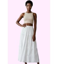 Kadın A line Maxi Etek Dokuma Kumaştan Casual Günlük Stil Hafta Sonu Yaz Aylarının Vazgeçilmezi (Beyaz)