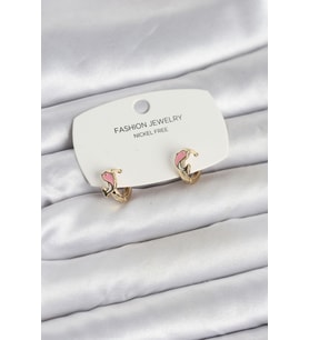 Pembe Yunus Balığı Model Gold Renk Pirinç Çocuk Küpe - Tj-Bkp11650
