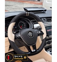 Vw Tiguan Dikme Direksiyon Kılıfı Delikli Deri Parlak Siyah Bej Detay Çift Yüzük ve Dikiş 2016-2020