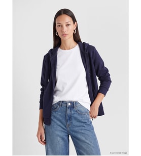 LC WAIKIKI Lacivert Kapüşonlu Kadın Fermuarlı Sweatshirt