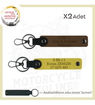Motorsiklet  Tutkunlarına, İsim Plaka ve 0 Rh (-) Kan Grubu Yazılı x2 Anahtarlık, Kahve-Sarı-Laci (Çok Renkli)