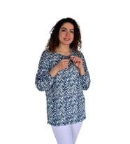 Kadın V Desen Baskılı Viscon Bluz BGL-ST04285
