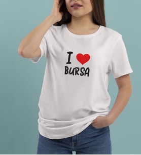 BK Gift I Love Paris Tasarımlı Kadın Yuvarlak Yaka Tişört-1 (Beyaz)