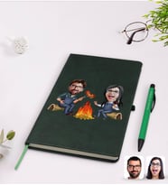 BK Gift Kişiye Özel Sevgililer Karikatürlü Yeşil Termo Deri Defter Kalem Seti Model 95
