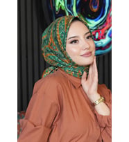 Etnik Yıldız Desen Zümrüt Soft Pamuk Eşarp (Standart)