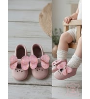 Kız Bebek Patik Hakiki Deri Taşlı Pembe Yumuşak Taban Ayakkabı 17-21 Numara