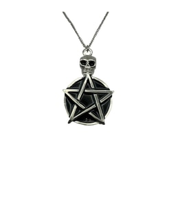 Siyah Skull Pentagram Gothic Figürlü Unisex Kolye – 60 cm Zincirli Gotik, Antik ve Mistik Tasarım