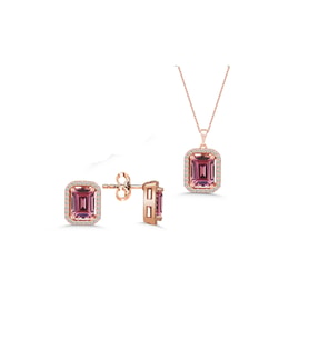 Pembe Kolye Küpe Gümüş Modern  Takı Seti