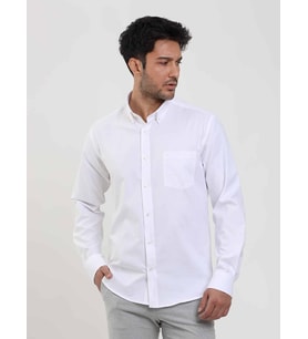 Beyaz Regular Fit Düz Brent Düğmeli Yaka Uzun Kol Gömlek - 95098
