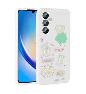 Galaxy A24 Kılıf Kabartma Figürlü Parlak Toys Silikon Kılıf (Beyaz)