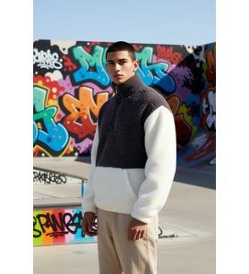 Erkek Dik Yaka Standart Kol %100 Pamuk Oversize Peluş Sweatshirt Fonksiyonel Dayanıklı Şık