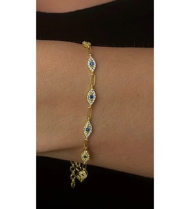 Lacivert taşlı Nazar Bileklik 925 Ayar (Gold)