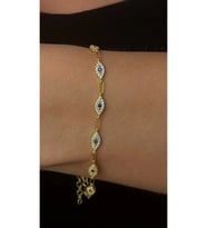 Lacivert taşlı Nazar Bileklik 925 Ayar (Gold)