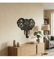 Dekoratif Fil Duvar Tablosu MDF Lazer Kesim Etnik Desenli Fil Duvar Süsü Modern Dekor