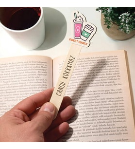 Kişiye Özel Kahve Simgeli İsimli Ahşap Kitap Okuma Ayracı