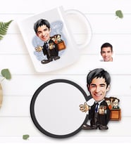 BK Gift Kişiye Özel Erkek Avukat Karikatürlü Beyaz Kupa ve Ahşap Bardak Altlığı Hediye Seti-2