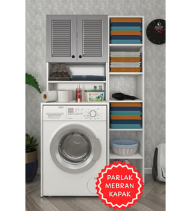 Kenzlife membran çamaşır makinesi dolabı hayzummaks gribyz panjur 180*66*55 mebran kapak MDF gövde (Beyaz-Gri)