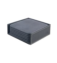 Bardak Altlığı,6’lı Set,Masaüstü Kare Cup Coaster,Vegan Suni Deri,11x11 cm.,Lacivert