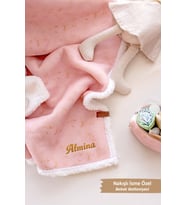 Kişiye İsime Özel Nakışlı Hediyelik Yenidoğan Fluffy Kundak Puset Bebek Battaniyesi Solid Pembe