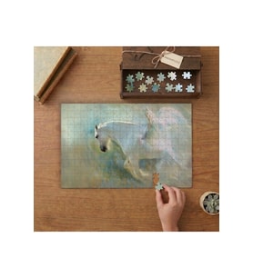 Beyaz Kanatlı At Tasarımı 240 parça Ahşap Puzzle Ahşap Kutuda MP05025