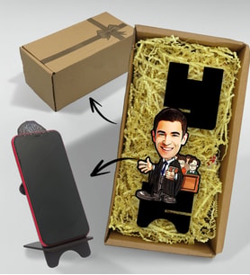 BK Gift Hediye Kutusunda Kişiye Özel Erkek Avukat Karikatürlü Ahşap Biblo Telefon Standı-2