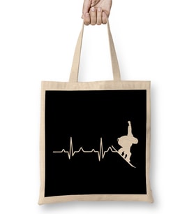 Cool Snowboarder Heartbeat Snowboarding Heart Beat Bez Çanta Uzun Saplı