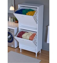 Eliusta Veluna 60 cm Kirli Çamaşır Sepetli Dolap Banyo Dolabı Beyaz 60x138x32,5 cm 2 Sepetli Dolap